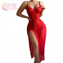Lace Sheer Mesh Long Nightgown - Sexy Transparent Sleep Dress with Slit & Adjustable Straps for Women