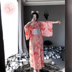 Linlinting Japanese Kimono-Style Cat Girl Lingerie Set - Elegant Long Sheer Sleepwear for Women