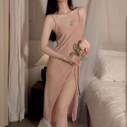 Sexy Mesh Slip Dress - Sheer Temptation Split Long Nightgown Set for Women, Lingerie & Sleepwear