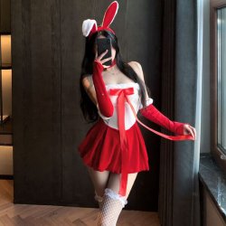 Love-Ruru Sexy Bunny Costume for Women - New Year & Christmas Role Play Lingerie Set, No-Remove Design
