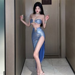 Love-Ruru Sexy Lace Corset Set – Nightclub-Style Off-Shoulder Mini Dress with High Slit Skirt for Women