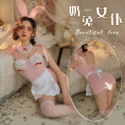 Mannyqing Pure & Tempting Bunny Girl Lingerie Set - Sexy Lace Sheer Costume Sleepwear Bodysuit for Women
