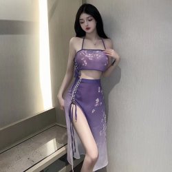Mannyqing Vintage Lace Flagpole Dress - Sexy Sheer Role Play Lingerie for Women, Retro Chinese-Inspired Erotic Nightwear
