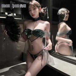 Manyan Qingzhu Ying Three-Bead Uniform Lingerie Set - Seductive No-Remove Date Outfit, Elegant Bamboo Shadow Design
