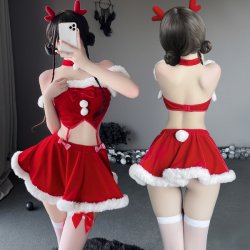Manyan New Year Lingerie Set - Sexy Velvet Separates, Off-Shoulder Corset & Matching Sleep Dress