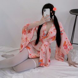 Misty Romance Kimono Lingerie Set - Cute Cat Cosplay Costume for Role Play, Nightclub & Sexy Sleepwear