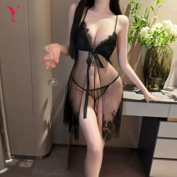 Night Silk Sensual Lace Sleepwear - Sheer Transparent Temptation Nightdress with Push-Up Design