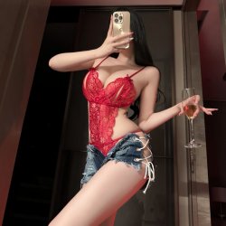Night-Silk Sensual Open-Crotch Lace Bodysuit - Sheer Pure-Delight Sleep Dress Set for Women