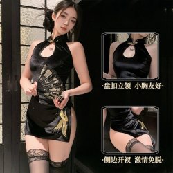 Night-Su Vintage-Inspired Lingerie Set – Seductive Sheer Cheongsam Style Erotic Outfit with Cut-Out Details