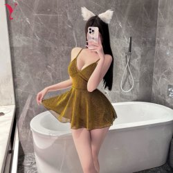 Nightse Nightse Sexy Lace Slip Dress - Shiny Clubwear Bodysuit for Small Bust, Modest Yet Alluring No-Remove Sleepwear