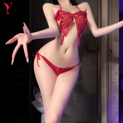 NightSigh NightSeduction Sexy Butterfly Bikini Set - Flirty Uniform-Style Tie-Dye Belly Top & Matching Bottoms