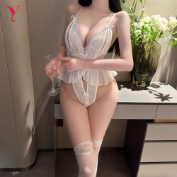 NightSigh NightSeduction Sexy Lace Bodysuit - Seductive Sheer Mesh Open-Crotch Sleepwear Set