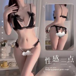 Pearl Temptation Thong Lingerie Set for Women – Sexy Lace Bra & Panty, Push-Up Small Bust Enhancer, No-Remove Passion Ou