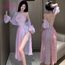 Pinxian Vintage Chinese-Inspired Lingerie Set - Sheer Hanfu Costume for Women, Seductive Doudou Role Play Outfit
