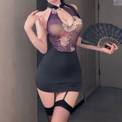 Plus Size Seductive Chinese-Inspired Secretary Outfit - Red Qipao Mini Skirt, Bodycon Nightclub Costume