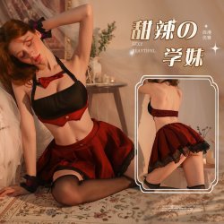 Pure & Alluring JK Uniform Set for Women - Red Bow Pleated Skirt Sexy Student Roleplay Lingerie