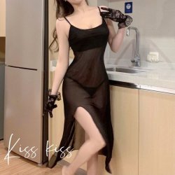 Pure & Alluring Lace Sleep Dress - Sheer Sexy Slip Dress with Side Slit for Women, Sensual Lounge Wear