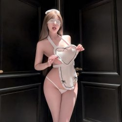 Pure & Playful Lingerie Set – Seductive Sheer Belly Dance Top with Open-Crotch Chef Style Outfit for Women