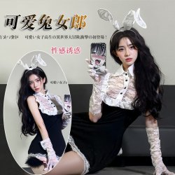 Pure Temptation Lace Bodycon Bunny Girl Outfit - Sexy OL Style Sleepwear Set for Small Bust Women