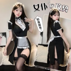 Pure Temptation Maid Cosplay Lingerie Set - Revealing Chest & Butt Costume, No-Remove Seductive Uniform Outfit