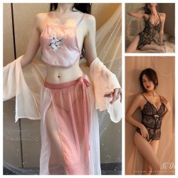 Qingran Sexy Secretary Lingerie Set – Sheer Temptation Sleep Dress with Open-Crotch Bodysuit, No-Remove Design