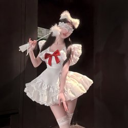 QingShe Soft Cute Lingerie Set - Bowknot Maid-Inspired Pure & Tempting Lolita Erotic Underwear for Women
