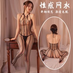 Qingyege Sensual Lingerie Set for Women - Transparent Mesh Uniform Bodystocking with Removable Crotch, Plus Size Friendl