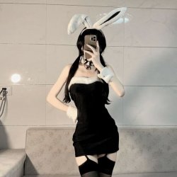 Rabbit Girl Costume Set - Plush Bunny Lingerie Outfit with Fluffy Tail & Skirt for Cosplay & Role Play