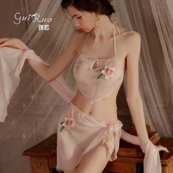 Rui Ruo Women's Sensual Vintage-Inspired Lingerie Set – Hanfu-Style Bodysuit, Shorts & Shawl Outfit