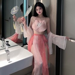 Seductive Ancient Chinese Hanfu Lingerie Set - Embroidered VintageRepublic of China-Style Sleepwear & Uniform-Inspired S