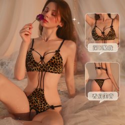 Seductive Leopard Print Lace Thong Set - Sexy Sheer Bedroom Lingerie with Adjustable Straps