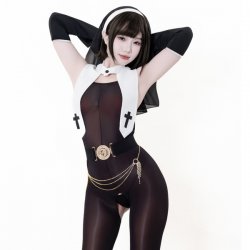 Seductive Nun Costume Lingerie - Sexy Role Play Outfit with Open-Crotch Design, Modest Yet Tempting
