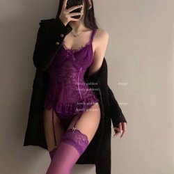 Sexy Lace Sleepwear for Women - Busty-Looking Mesh Chemise with Sheer Bodice & Seductive Thigh-High Socks