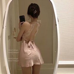 Sexy Lace Sleepwear for Women - Sheer Backless Slip Dress, Seductive Thin Mesh Lounge Set