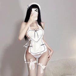 Sexy Maid Costume with Heart Design - Seductive Lace & Strap Apron Outfit for Role Play & Intimate Nights