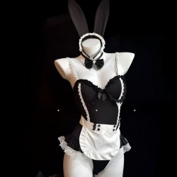 Sexy Maid Costume Lingerie Set with Underwire Push-Up Bra & Matching Sleepwear - QQNY Brand