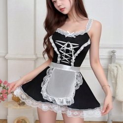 Sexy Maid Costume for Women - Lace Bodysuit Dress with Sheer Panels & Adjustable Straps, Pure Temptation Lingerie