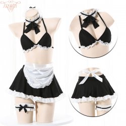 Sexy Maid Costume for Women - Seductive Lingerie Set with Sheer Mesh & Lace, Bedroom Role Play Outfit