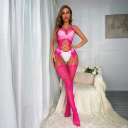 Sexy Mesh Lingerie Set for Women – Sheer Lace Bodysuit & Fishnet Stockings, Seductive & Elegant Outfit
