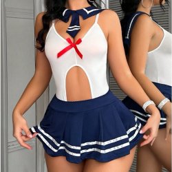 Sexy Sailor Costume Lingerie Set - Cute & Seductive Hollow Uniform Role Play Outfit for Women