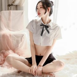 Sexy Sheer College Style White Shirt JK Uniform with Bow & Pleated Skirt – No-Remove Design