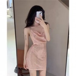 Sexy Shiny Nightclub Lingerie Sleep Dress - Sheer Backless Provocative Sleepwear Set, No-Remove Design
