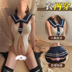 Sexy Student Uniform Lingerie Set - Pleated Mini Skirt & No-Remove Bodysuit for Adults