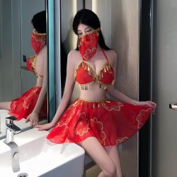 Shimeisha Chinese New Year Red Lingerie Set – Exotic Dance-Inspired Guochao Wu Meiniang Couple Outfit