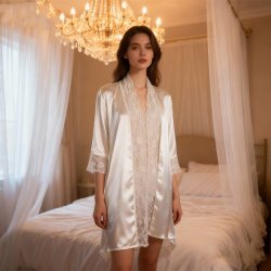 Silk-Look Lace Robe for Women – Sexy Elegant Sleepwear & Bathrobe, US/EU Style