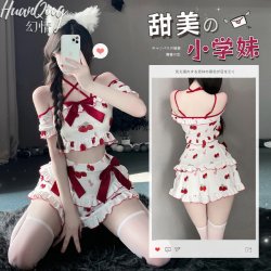 Strawberry Print Lingerie Set - Cute Cross-Strap Sleepwear with Bow Detail, Sexy Yet Playful Student-Style Outfit