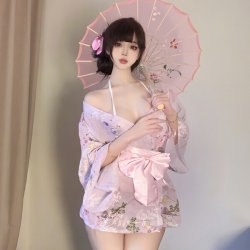 Sweet & Seductive Yukata Robe - Floral Print Satin-Trimmed Cosplay Bathrobe with Bow Detail & Embroidery