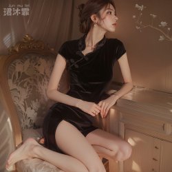 Velvet Qipao Lingerie Set for Women - Sexy Pure-Delight Sleep Dress with Mandarin Collar & Frog Closures