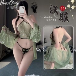 Vintage Chinese Hanfu Chemise Set - Gold Foil Print Chiffon Sexy Sleepwear & Lingerie Ensemble