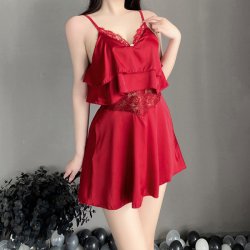New Women's Sheer Chiffon Lingerie Set - Sweet Ruffled Cami Sleepwear with Adjustable Straps